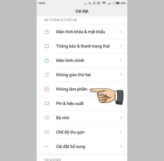 Vào cài đặt không làm phiền
